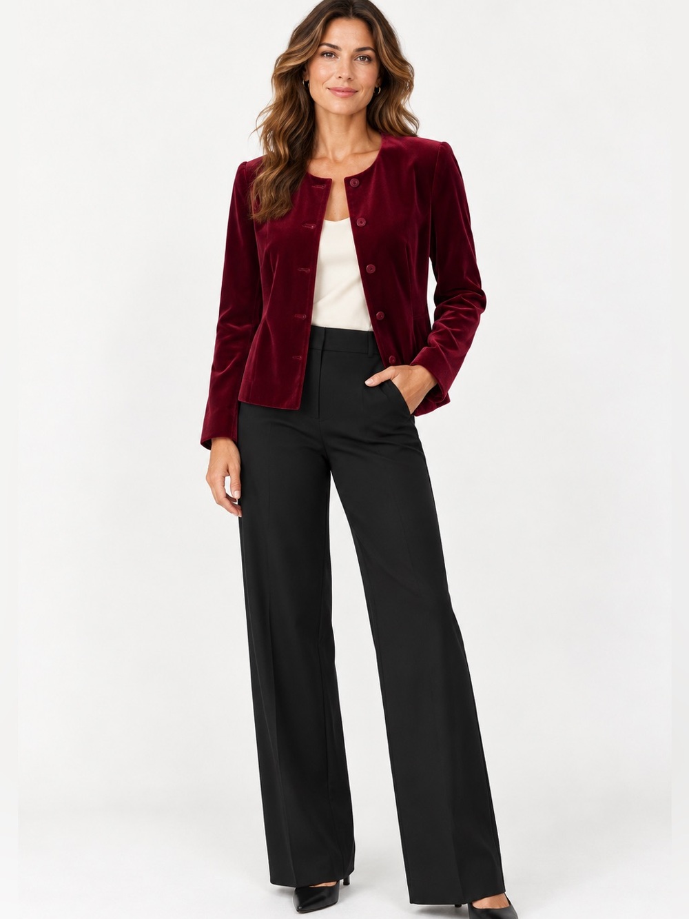Preston & York Burgundy Velvet Silk Blend Jacket Blazer Size 14